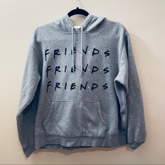 H&M Light Gray Warner Brothers FRIENDS embroidered Sweatshirt Hoodie Size L - Picture 2 of 11